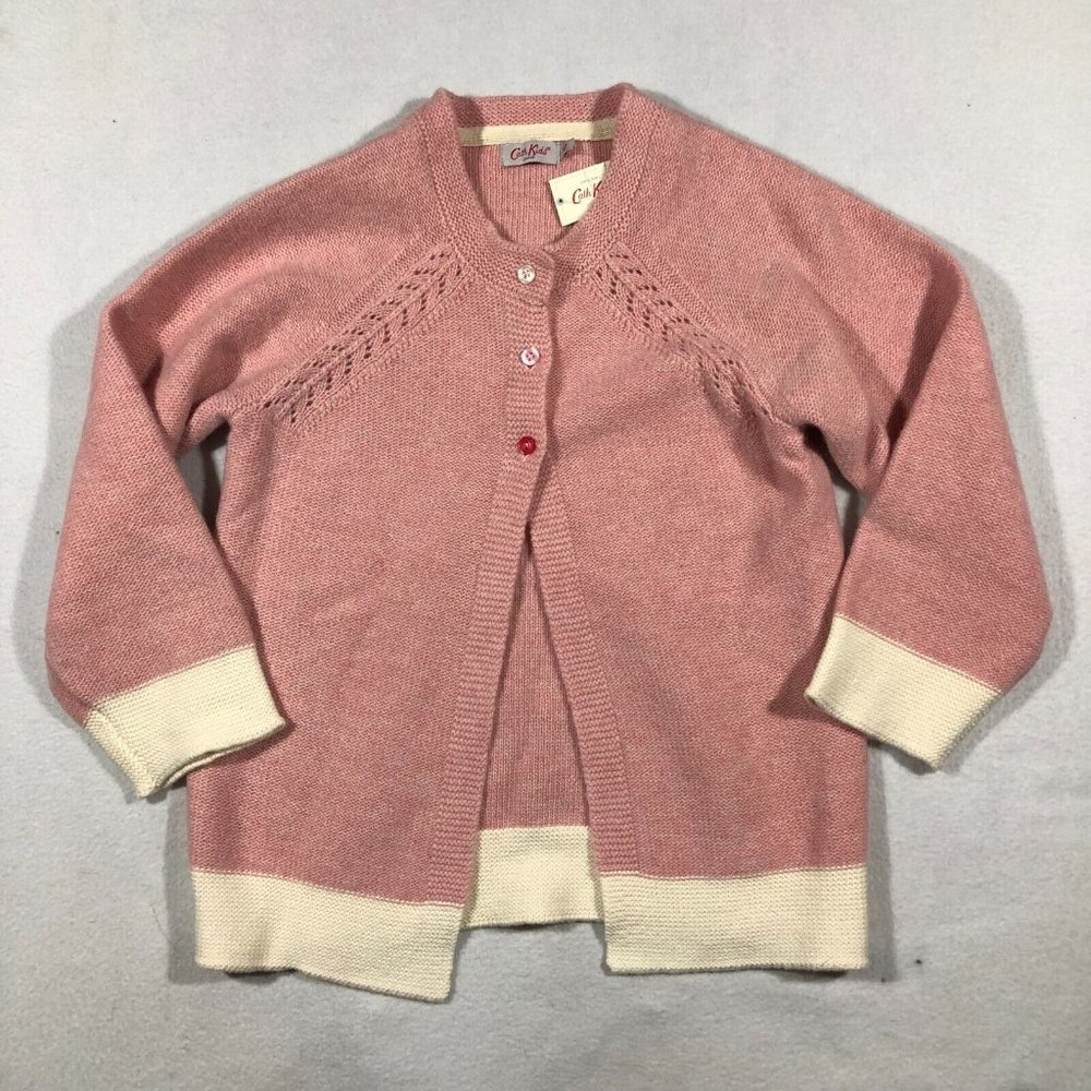 Cath Kids Sweater Girls 9-10 Years Lace Stitch Cardigan Wool Pink Ivory NEW $46
